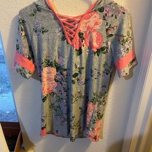 Floral top with hood